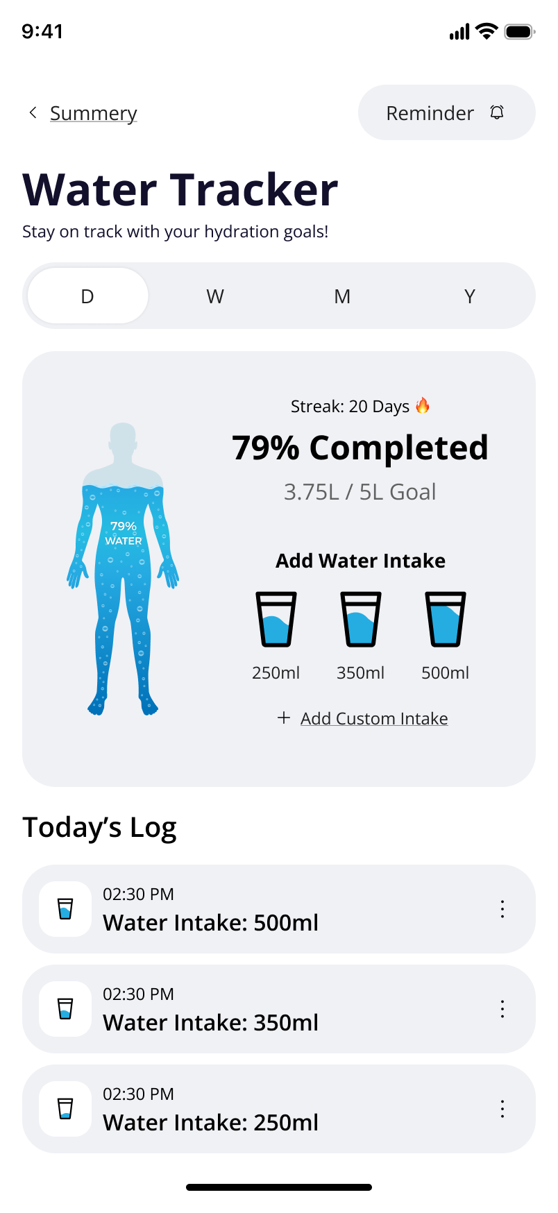 Water Tracker light mode